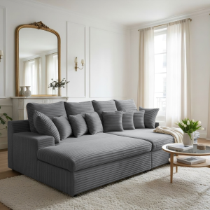 Sofa LAZY – große Familiencouch mit HR-Schaum & Schlaffunktion - Grau (Tilia 90)