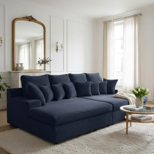 Sofa LAZY – große Familiencouch mit HR-Schaum & Schlaffunktion - Dunkelblau (Tilia 77)