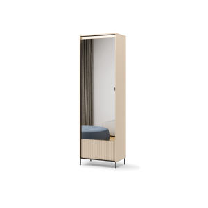 TREND GARDEROBE TG-01 – Schrank mit LED-Beleuchtung, Spiegel & Push-Open-System, Beige Sand