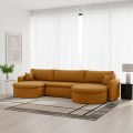 VERONA U Cord Ecksofa mit Schlaffunktion – großes U-Sofa mit Bettkasten, breitem Sitzkomfort & POSO Cordstoff - Senf 01