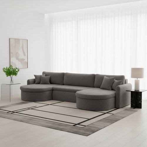 VERONA U Ecksofa mit Schlaffunktion – großes U-Sofa mit Bettkasten & exklusivem QUELLE Bouclé Stoff - Grau