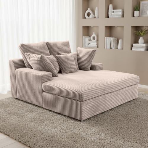 LAZY ONE Chaiselongue im modernen Cord-Look – luxuriöse Liege mit weichen Kissen & Komfortpolsterung - Grau Beige.png