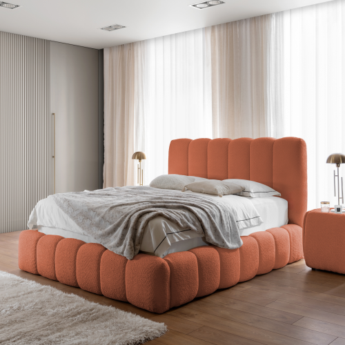 Designer Polsterbett CANDE mit Stauraum – elegantes Bett 140×200 cm für Ihr Schlafzimmer - Kupferrot (Catch Me 07)