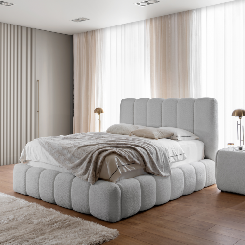 Designer Polsterbett CANDE mit Stauraum – elegantes Bett 160×200 cm für Ihr Schlafzimmer - Hellgrau (Catch Me 22)