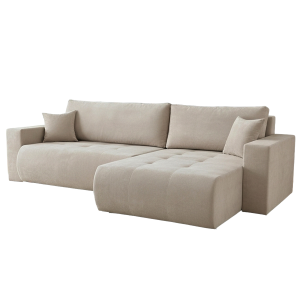 Ecksofa KORA – Modernes, komfortables Sofa mit Schlaffunktion und Stauraum für Wohnzimmer - Beige (Wind 11)