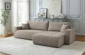 Ecksofa KORA – Modernes, komfortables Sofa mit Schlaffunktion und Stauraum für Wohnzimmer - Grau Beige (Wind 21)