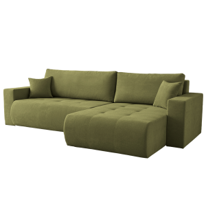 Ecksofa KORA – Modernes, komfortables Sofa mit Schlaffunktion und Stauraum für Wohnzimmer - Olivgrün (Wind 34)