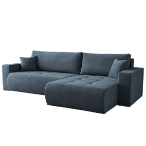 Ecksofa KORA – Modernes, komfortables Sofa mit Schlaffunktion und Stauraum für Wohnzimmer - Dunkelblau (Wind 77)