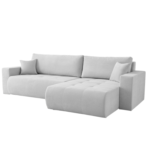 Ecksofa KORA – Modernes, komfortables Sofa mit Schlaffunktion und Stauraum für Wohnzimmer - Hellgrau (Wind 84)