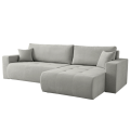 Ecksofa KORA – Modernes, komfortables Sofa mit Schlaffunktion und Stauraum für Wohnzimmer - Grau (Wind 90)