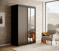 DELIA Kleiderschrank – Moderner Lamellen-Schrank, Schiebetürenschrank mit Spiegel & Stauraum | 120 cm - Schwarz / Holz
