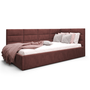 Einzelbett ZAZU mit Stauraum und Matratze – Gepolstertes Bett für Kinder- und Jugendzimmer - Burgund (Terra 63)