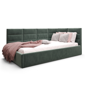 Einzelbett ZAZU mit Stauraum und Matratze – Gepolstertes Bett für Kinder- und Jugendzimmer - Grau (Terra 92)