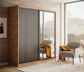 DELIA Kleiderschrank – Moderner Lamellen-Schrank, Schiebetürenschrank mit Spiegel & Stauraum  180 cm - Holz  Schwarz