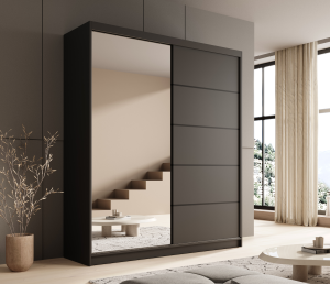 Schwebetürenschrank Nico 180 mit Spiegel – Eleganz und Funktionalität für moderne Wohnräume - Schwarz 