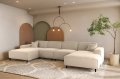 LUGA U HILLS Ecksofa in U-Form – große Wohnlandschaft, freistehend, mit Wellenfedern Typ B und Tiffany Veloursbezug - Beige