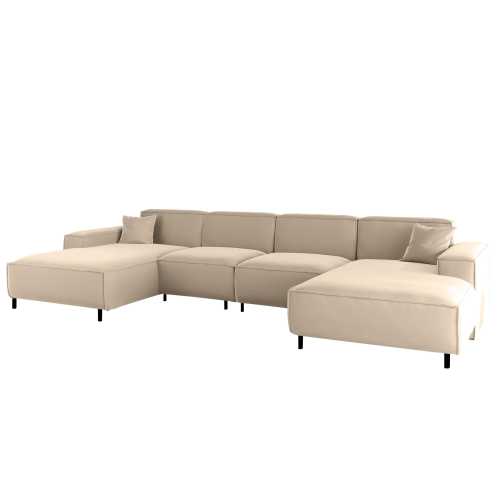 LUGA U HILLS Ecksofa in U-Form – große Wohnlandschaft, freistehend, mit Wellenfedern Typ B und Tiffany Veloursbezug - Beige.png
