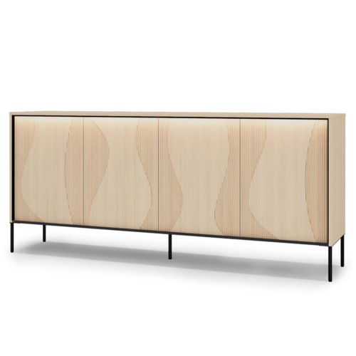 FLOW FW-04 – moderne 4-türige Kommode mit LED-Beleuchtung, breite Wohnzimmerschrank, Eiche Vincenza gebleicht  Schwarz.png