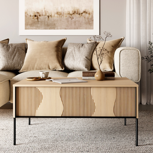 FLOW FW-06 – moderner Couchtisch mit Schublade, Wohnzimmertisch, Eiche Vincenza gebleicht  Schwarz.png