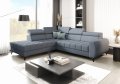 PORTO Ecksofa 255 × 225 cm mit Schlaffunktion, Bettkasten, verstellbaren Kopfstützen – HR & T35 Schaum, Stoff Moly - Taubengrau