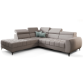 PORTO Ecksofa 255 × 225 cm mit Schlaffunktion, Bettkasten, verstellbaren Kopfstützen – HR & T35 Schaum, Stoff Gemma - Aschgrau