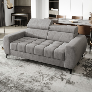 Porto II Sofa – moderne Eckcouch mit verstellbaren Kopfstützen, T35 & HR Schaum, Veloursstoff Terra 88 - Grau