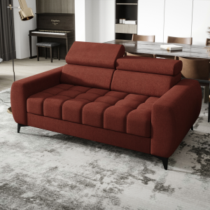 Porto II Sofa – moderne Eckcouch mit verstellbaren Kopfstützen, T35 & HR Schaum, Chenillestoff Moly 55 - Ziegelrot