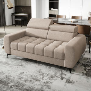 Porto II Sofa – moderne Eckcouch mit verstellbaren Kopfstützen, T35 & HR Schaum, Mikrofaserstoff Crown 2 - Beige