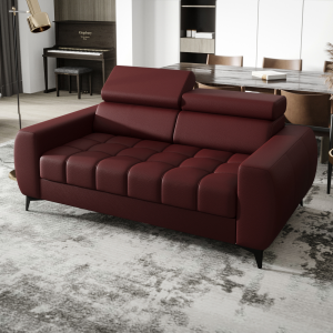 Porto II Sofa – moderne Eckcouch mit verstellbaren Kopfstützen, T35 & HR Schaum, Echtleder - Burgund 