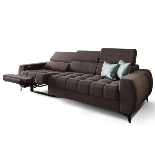 Porto III Relax Sofa mit elektrischer Relaxfunktion, verstellbaren Kopfstützen, HR- & T35-Schaum, Wellenfedern Typ B, Veloursstoff Terra 26 - Braun - LINKS