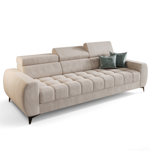 PORTO III 260 cm – Design-Sofa mit verstellbaren Kopfstützen, HR-Schaum, Wellenfedern & Velours Terra 06 - Pearl, Creme .png