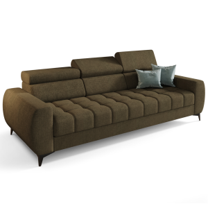 PORTO III  260 cm – Design-Sofa mit verstellbaren Kopfstützen, HR-Schaum, Wellenfedern & Velours Moly 38 - Olivgrün