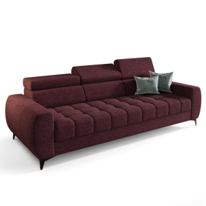 PORTO III  260 cm – Design-Sofa mit verstellbaren Kopfstützen, HR-Schaum, Wellenfedern - Crown 06, Burgund 