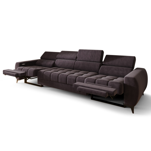 PORTO IV RELAX Ecksofa 331 cm – Elektrische Relaxfunktion, verstellbare Kopfstützen, Velours Terra 29 - Anthrazitbraun, Braun