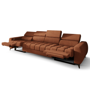 PORTO IV RELAX Ecksofa 331 cm – Elektrische Relaxfunktion, verstellbare Kopfstützen, Stoff Moly 54 - Kupferrot