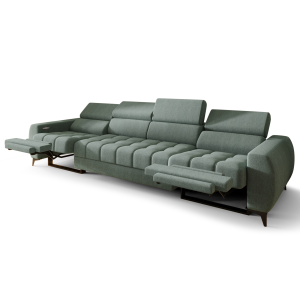 PORTO IV RELAX Ecksofa 331 cm – Elektrische Relaxfunktion, verstellbare Kopfstützen, Stoff Gemma 72 - Türkis  