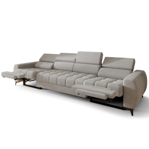 PORTO IV RELAX Ecksofa 331 cm – Elektrische Relaxfunktion, verstellbare Kopfstützen, Stoff Aragon 83 - Hellgrau 