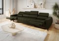 PORTO IV RELAX Ecksofa 331 cm – Elektrische Relaxfunktion, verstellbare Kopfstützen, Echtleder L-5 - Olivgrün