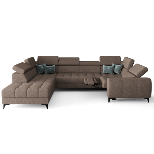 Porto Max I Relax Ecksofa mit elektrischer Relaxfunktion, Schlaffunktion und verstellbaren Kopfstützen, Stoff Crown 3 - Dunkelbeige, Beige - LINKS.png