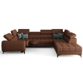 Porto Max I Relax Ecksofa mit elektrischer Relaxfunktion, Schlaffunktion und verstellbaren Kopfstützen, Stoff Crown 3 - Echtleder K-31 - Kognak, Braun - RECHTS.png