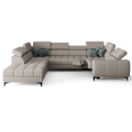 Porto Max I Relax Ecksofa mit elektrischer Relaxfunktion, Schlaffunktion und verstellbaren Kopfstützen, Stoff Crown 3 - Echtleder L-11 - Grau - LINKS.png