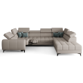 Porto Max I Relax Ecksofa mit elektrischer Relaxfunktion, Schlaffunktion und verstellbaren Kopfstützen, Stoff Crown 3 - Echtleder L-11 - Grau - RECHTS.png