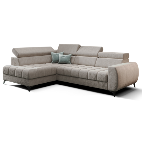 Porto Mini Ecksofa mit Schlaffunktion, verstellbaren Kopfstützen und Bettkasten– Terra 13, Beige - LINKS.png