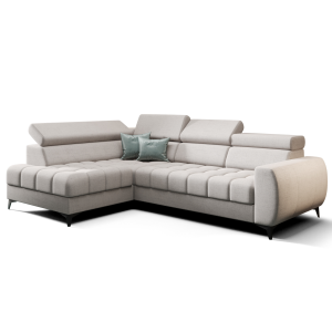 Porto Mini Ecksofa mit Schlaffunktion, verstellbaren Kopfstützen und Bettkasten – Moly 80, Grau 