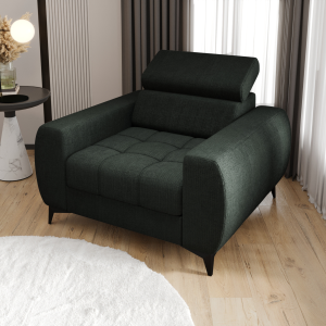 PORTO Sessel 110 cm – Gepolsterter Sessel mit verstellbaren Kopfstützen, freistehend im modernen Stil - Stoff Moly 37, Grün