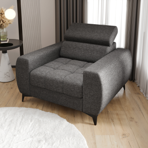 PORTO Sessel 110 cm – Gepolsterter Sessel mit verstellbaren Kopfstützen, freistehend im modernen Stil - Stoff Aragon 90, Grau