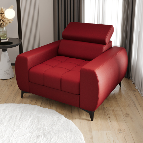 PORTO Sessel 110 cm – Gepolsterter Sessel mit verstellbaren Kopfstützen, freistehend im modernen Stil - Echtleder L-55, Rot (1).png