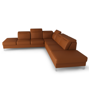 OSLO MAX Ecksofa 295x295 cm aus Naturleder mit Schlaffunktion und verstellbaren Kopfstützen - Echtleder L-9, Kupferrot