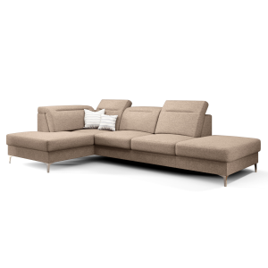 OSLO MINI Ecksofa 295x180 cm mit Schlaffunktion und Bettkasten - Stoff Aragon 14, Beige 