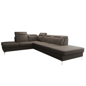 Oslo Ecksofa 295×220 - Elegantes, komfortables Sofa mit Schlaffunktion - Echtleder U-19, Braun 